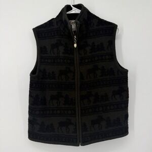 Vintage Timberlea Green Wool Moose Vest Womens Size Large Zip‎ Up Western Winter